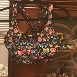 Lululemon black/flowers Energy Bra, size 10